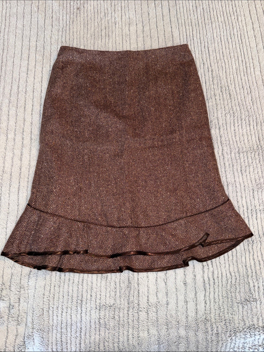 Gap Brown Herringbone Ruffle-Hem Pencil Skirt